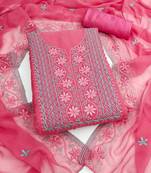 pink unstitched thread embroidery with embroidered dupatta georgette dress material
