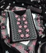 black unstitched thread embroidery with embroidered dupatta georgette dress material