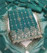 sea green unstitched thread embroidery with embroidered dupatta georgette dress material