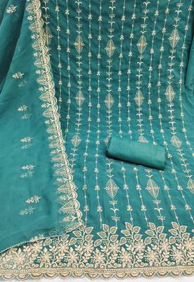 sea green unstitched thread embroidery with embroidered dupatta georgette dress material 2