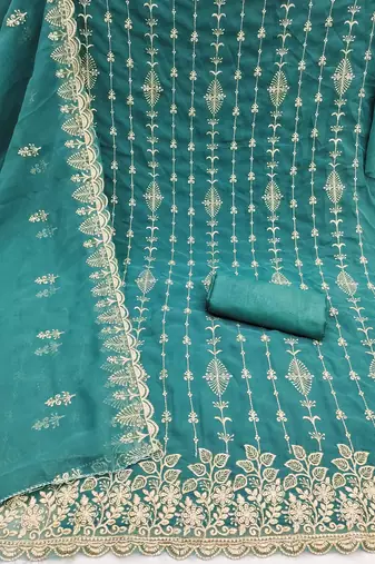 sea green unstitched thread embroidery with embroidered dupatta georgette dress material