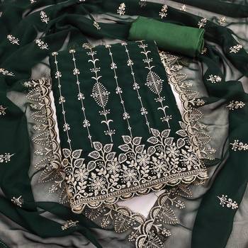 green unstitched thread embroidery with embroidered dupatta georgette dress material 1