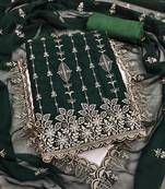 green unstitched thread embroidery with embroidered dupatta georgette dress material