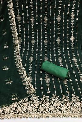 green unstitched thread embroidery with embroidered dupatta georgette dress material 2