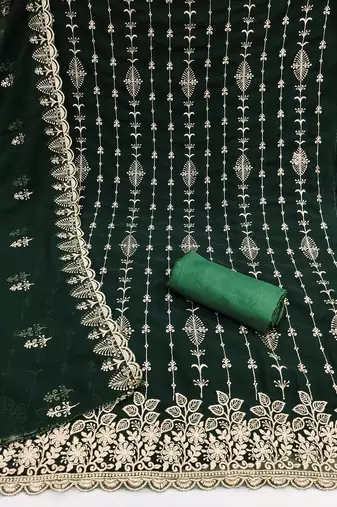 green unstitched thread embroidery with embroidered dupatta georgette dress material