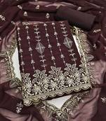 brown unstitched thread embroidery with embroidered dupatta georgette dress material