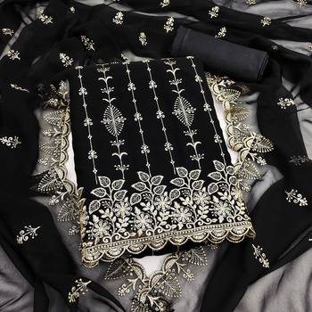 black unstitched thread embroidery with embroidered dupatta georgette dress material 1