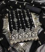 black unstitched thread embroidery with embroidered dupatta georgette dress material