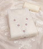 white unstitched thread embroidery with embroidered dupatta chanderi dress material