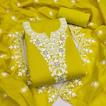 light green unstitched thread embroidery with embroidered dupatta chanderi dress material 1