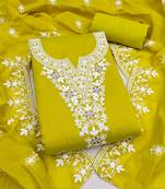 light green unstitched thread embroidery with embroidered dupatta chanderi dress material
