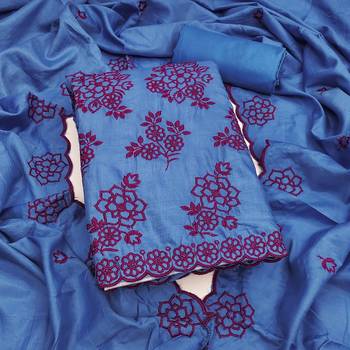 teal blue unstitched thread embroidery with embroidered dupatta parampara silk blend dress material 1