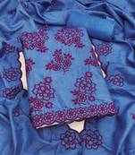 teal blue unstitched thread embroidery with embroidered dupatta parampara silk blend dress material