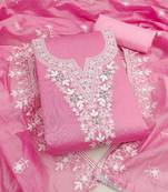 pink unstitched thread embroidery with embroidered dupatta chanderi dress material
