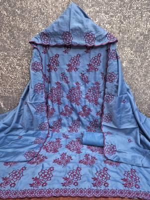 teal blue unstitched thread embroidery with embroidered dupatta parampara silk blend dress material 2