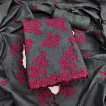 grey unstitched thread embroidery with embroidered dupatta parampara silk blend dress material 1