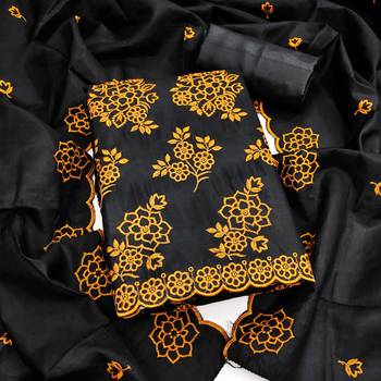 black unstitched thread embroidery with embroidered dupatta parampara silk blend dress material 1