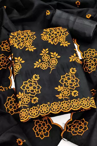 black unstitched thread embroidery with embroidered dupatta parampara silk blend dress material