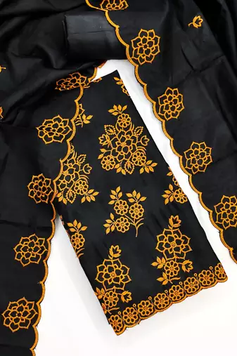 black unstitched thread embroidery with embroidered dupatta parampara silk blend dress material