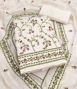 white unstitched thread embroidery with embroidered dupatta cambric dress material