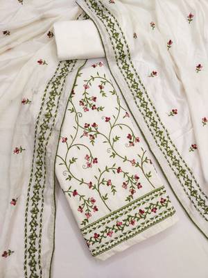 white unstitched thread embroidery with embroidered dupatta cambric dress material 4