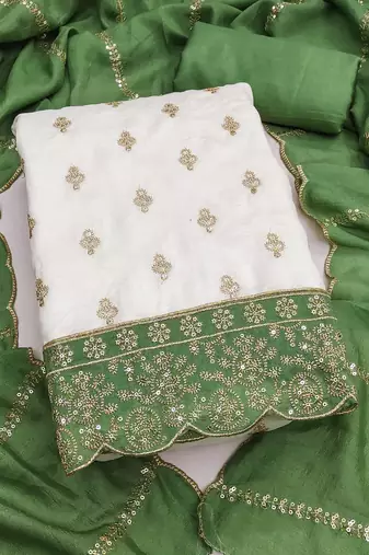white unstitched embroidery with embroidered dupatta vichitra silk blend dress material