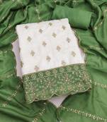 white unstitched embroidery with embroidered dupatta vichitra silk blend dress material