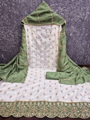 white unstitched embroidery with embroidered dupatta vichitra silk blend dress material 2