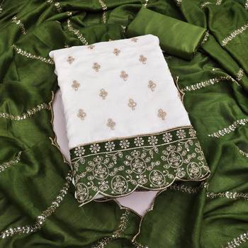 white unstitched embroidery with embroidered dupatta vichitra silk blend dress material 1