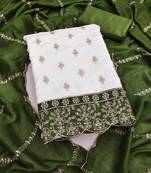 white unstitched embroidery with embroidered dupatta vichitra silk blend dress material