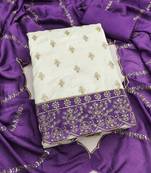 white unstitched embroidery with embroidered dupatta vichitra silk blend dress material