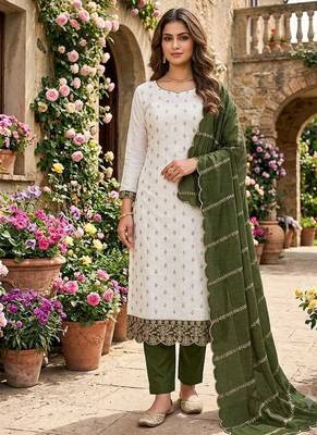 white unstitched embroidery with embroidered dupatta vichitra silk blend dress material 4