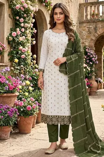 white unstitched embroidery with embroidered dupatta vichitra silk blend dress material