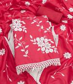 red unstitched thread embroidery with embroidered dupatta parampara silk blend dress material