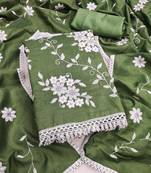 green unstitched thread embroidery with embroidered dupatta parampara silk blend dress material