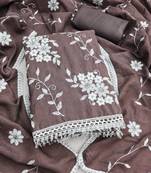 brown unstitched thread embroidery with embroidered dupatta parampara silk blend dress material
