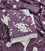 purple unstitched thread embroidery with embroidered dupatta parampara silk blend dress material