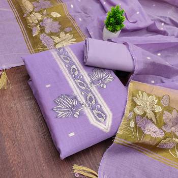 lavender unstitched jamdani weaving with woven embellished dupatta muga dress material 1