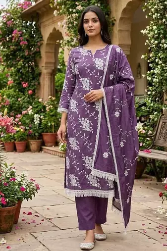 purple unstitched thread embroidery with embroidered dupatta parampara silk blend dress material