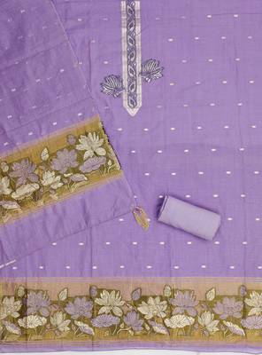 lavender unstitched jamdani weaving with woven embellished dupatta muga dress material 2