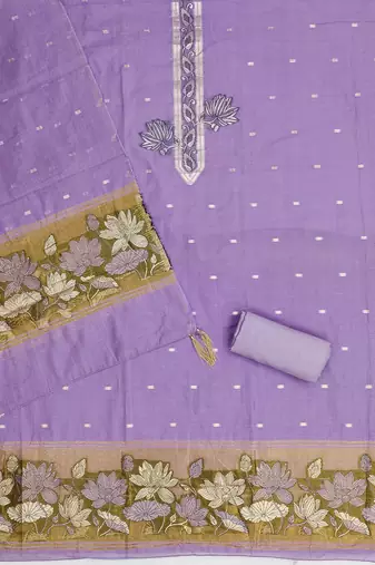 lavender unstitched jamdani weaving with woven embellished dupatta muga dress material
