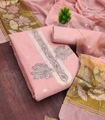 baby pink unstitched jamdani weaving with woven embellished dupatta muga dress material