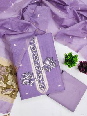 lavender unstitched jamdani weaving with woven embellished dupatta muga dress material 3