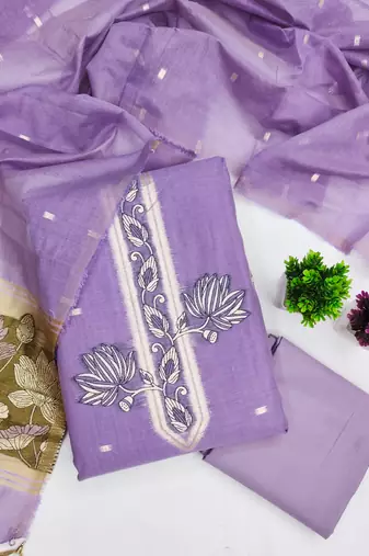 lavender unstitched jamdani weaving with woven embellished dupatta muga dress material