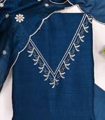 teal blue unstitched thread embroidery with embroidered dupatta vichitra silk blend dress material