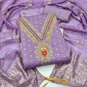 lavender unstitched weaving embroidered neck with woven embellished dupatta dress material 1