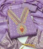 lavender unstitched weaving embroidered neck with woven embellished dupatta dress material