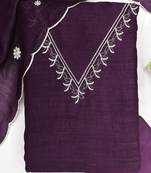 purple unstitched thread embroidery with embroidered dupatta vichitra silk blend dress material