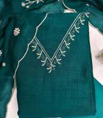 green unstitched thread embroidery with embroidered dupatta vichitra silk blend dress material