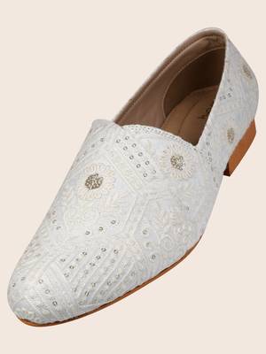 mens fabric material white all over embroidery ethnic shoes for bridal party occasion 1